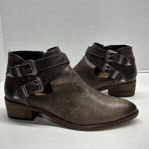 Frye Ray Ankle Booties Western Boots Shoes Double Buckle Dark Brown Size 7.5